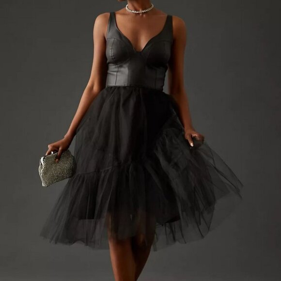 NWT Anthropologie Faux Leather Dress in Black - Picture 1 of 10